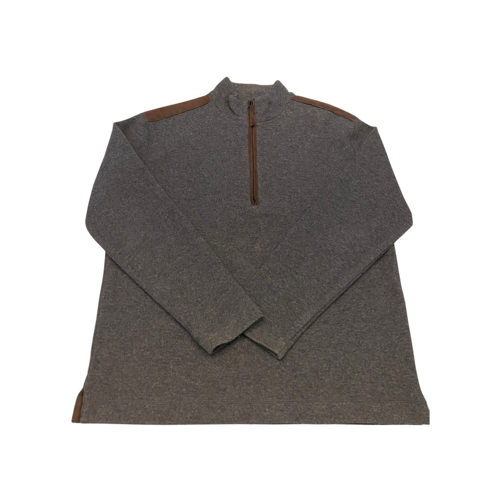 Territory Reserve Wool Blend Mens Medium 1/4 Zip Sweater Faux Suede Accent Grey